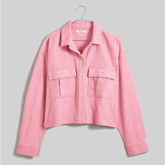 Madewell Women's Flannel Cargo Button-Up Shirt in Nouveau Pink Melange, Size XXS - Picture 3 of 10